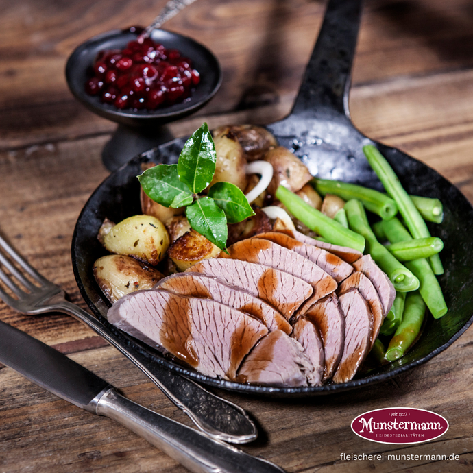 Lammbraten mit Bohnen und Kartoffeln
