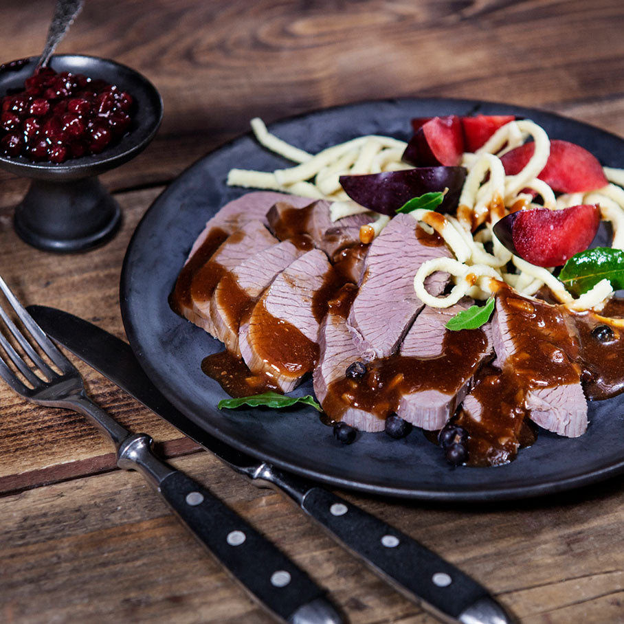 Hirschbraten, Fertiggericht, Konserve, Wildfleisch